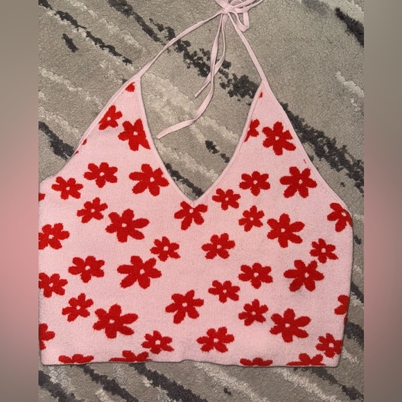 L.A. Hearts Pink Red Malibu Barbie Valentines Halter Knit Tank Crop Top Medium - Picture 6 of 8